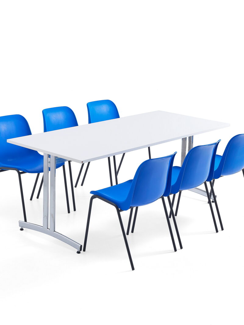 Zestaw mebli SANNA + SIERRA, 1 stół i 6 krzeseł, niebieski/czarny
