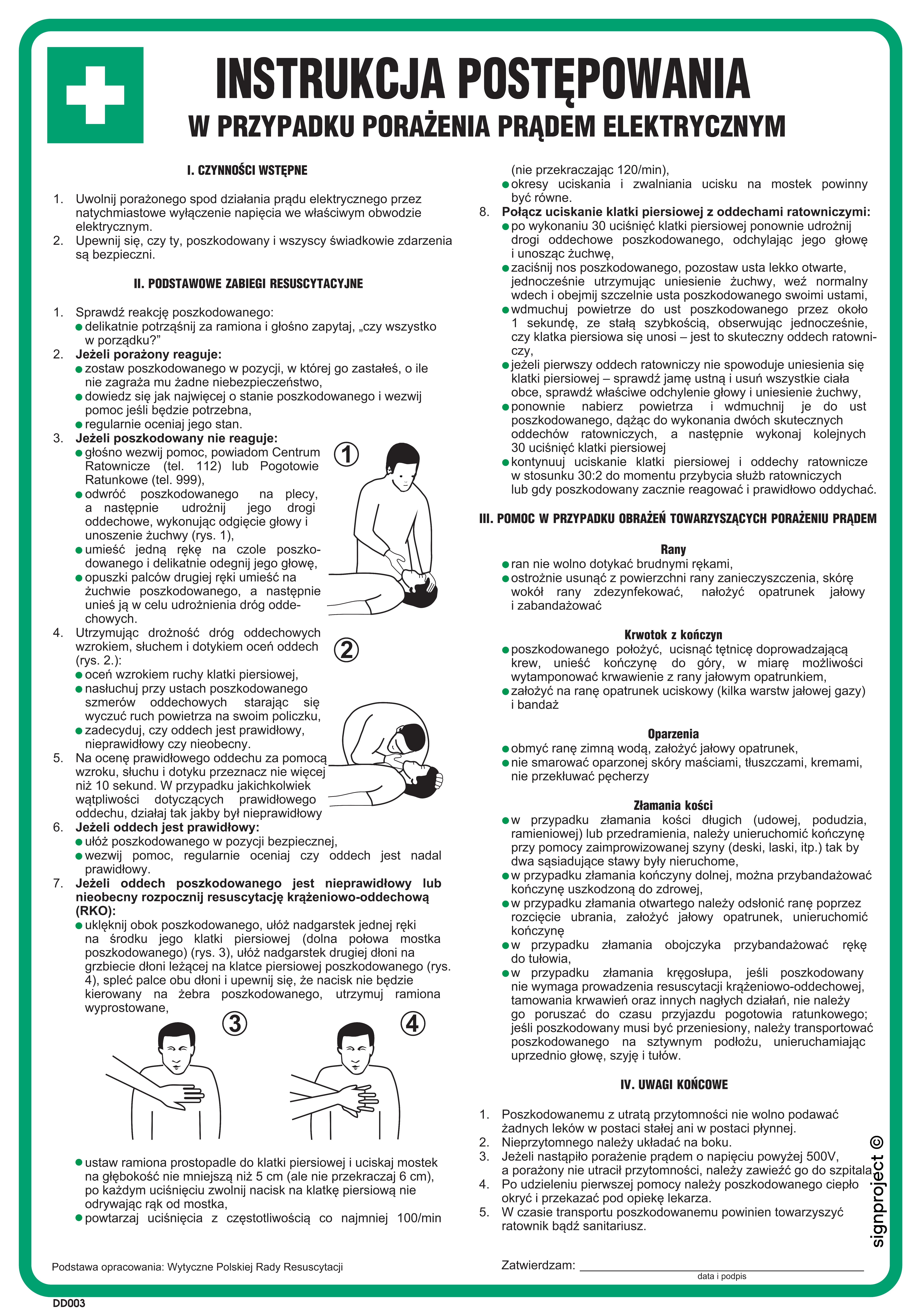 DD003 Instrukcja postępowania w wypadku porażenia prądem elektrycznym