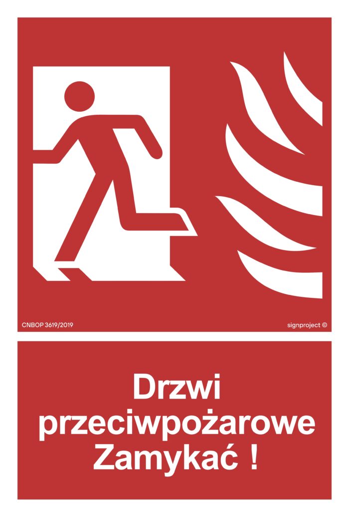 BB011 Drzwi przeciwpożarowe Zamykać! Kierunek drogi ewakuacyjnej w lewo -  9 naklejek