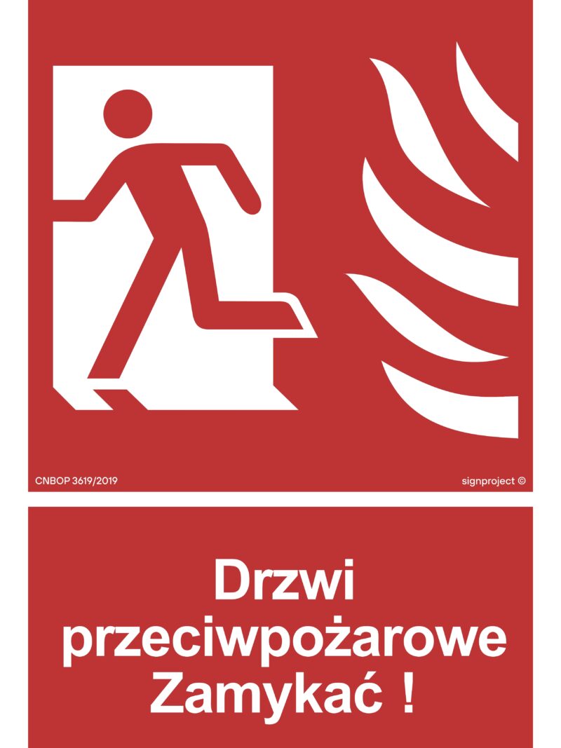 BB011 Drzwi przeciwpożarowe Zamykać! Kierunek drogi ewakuacyjnej w lewo -  9 naklejek