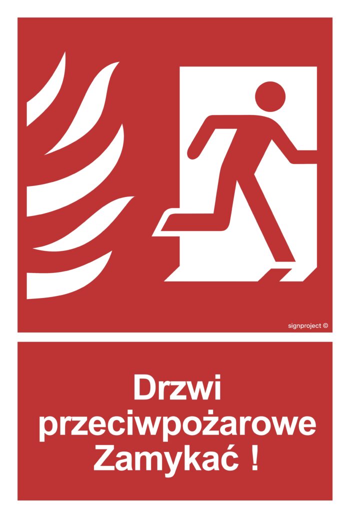BB014 Drzwi przeciwpożarowe Zamykać! Kierunek drogi ewakuacyjnej w prawo -  9 naklejek