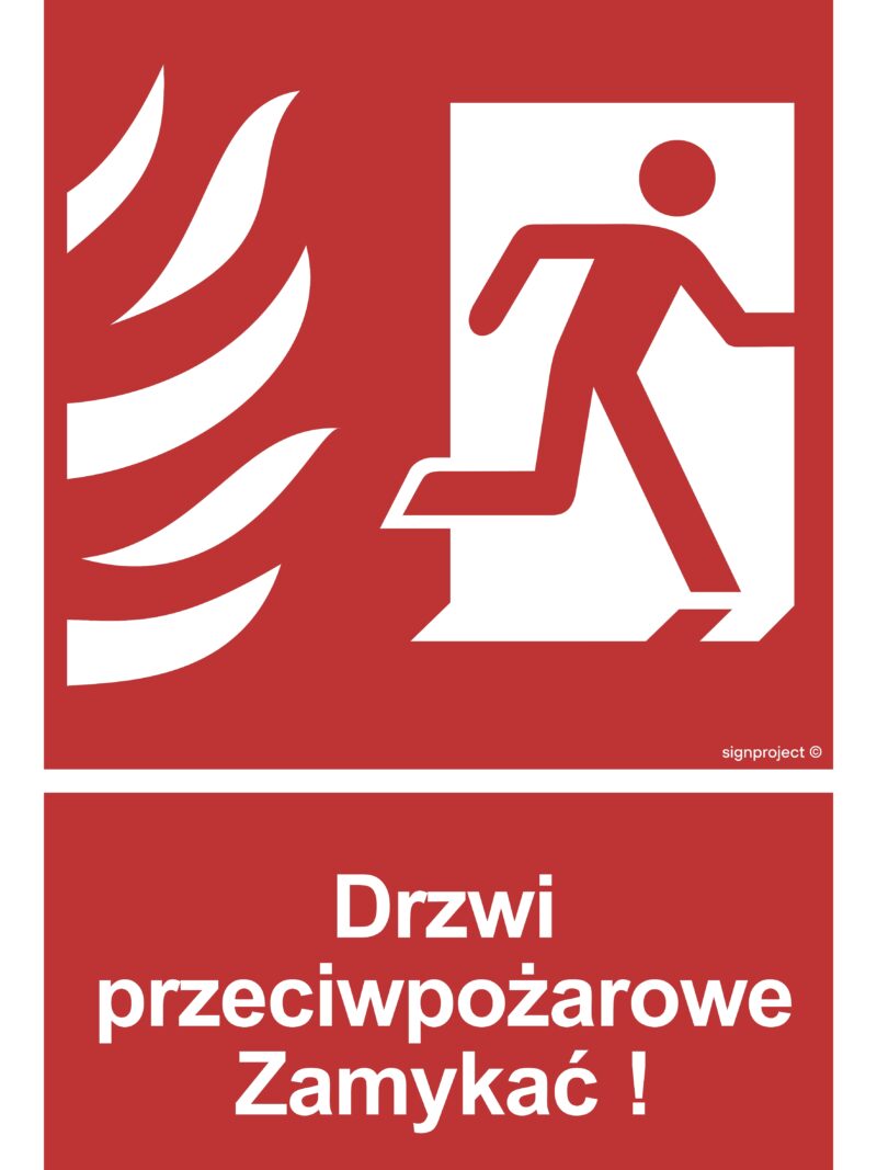 BB014 Drzwi przeciwpożarowe Zamykać! Kierunek drogi ewakuacyjnej w prawo -  9 naklejek
