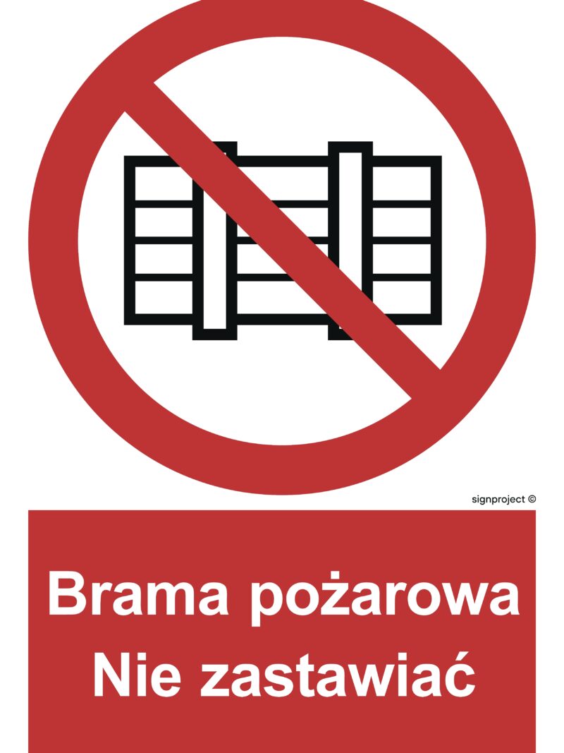 BC144 Brama pożarowa. Nie zastawiać -  9 naklejek
