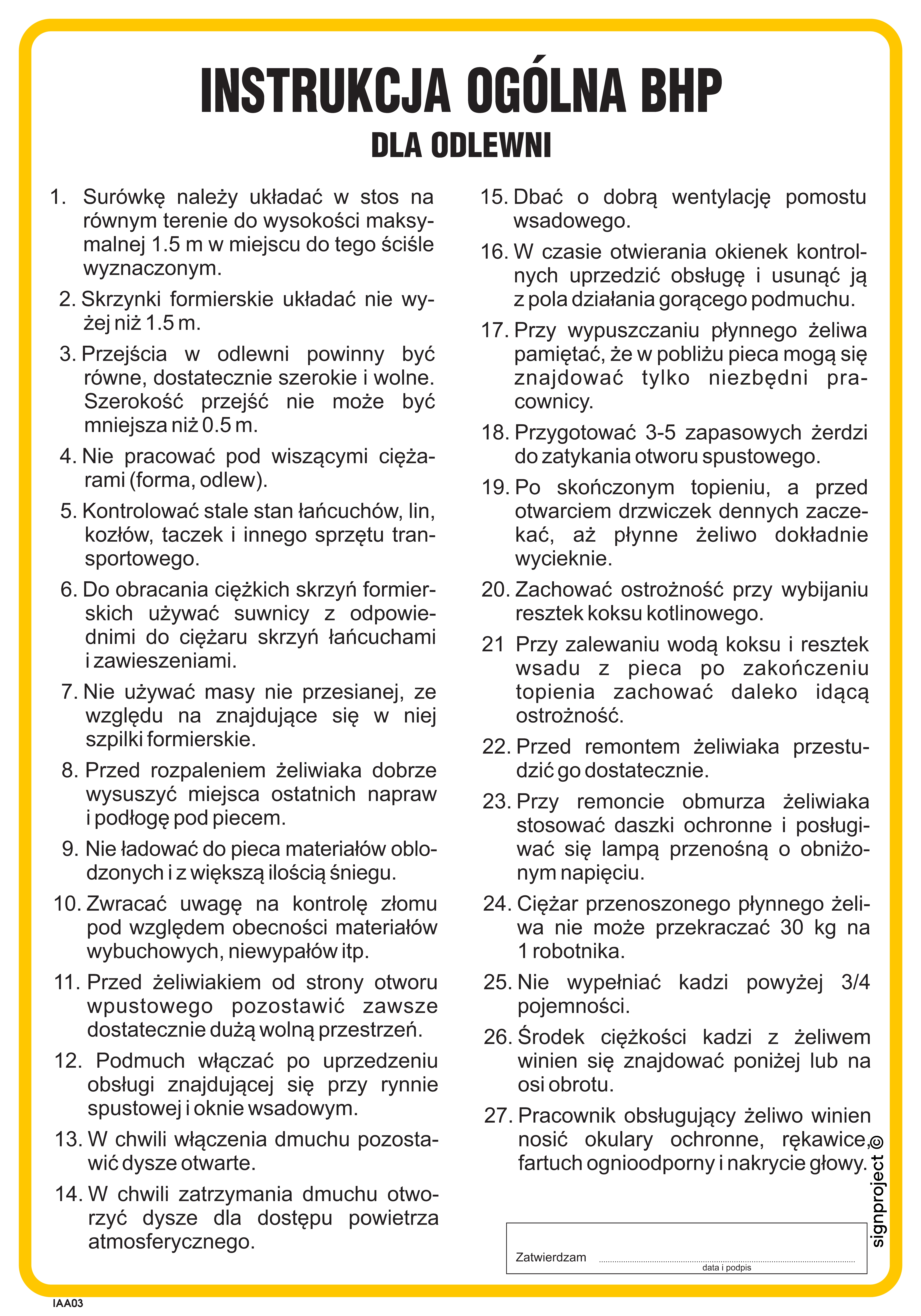 IAA03 Instrukcja BHP dla odlewni