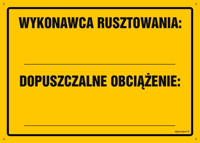 OA129 Wykonawca rusztowania: ... Dopuszczalne obciążenie: ...