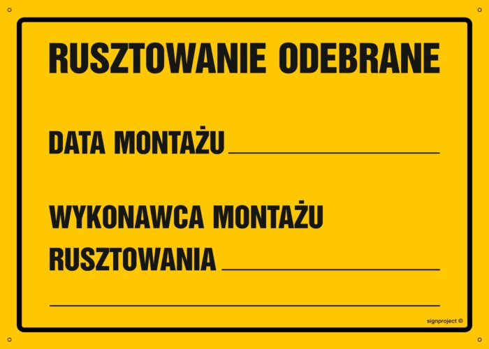 OA136 Rusztowanie odebrane Data montażu wykonawca montażu rusztowania