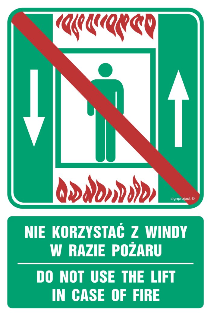 AC070 Nie korzystać z windy w razie pożaru / Do not use the lift in case of fire