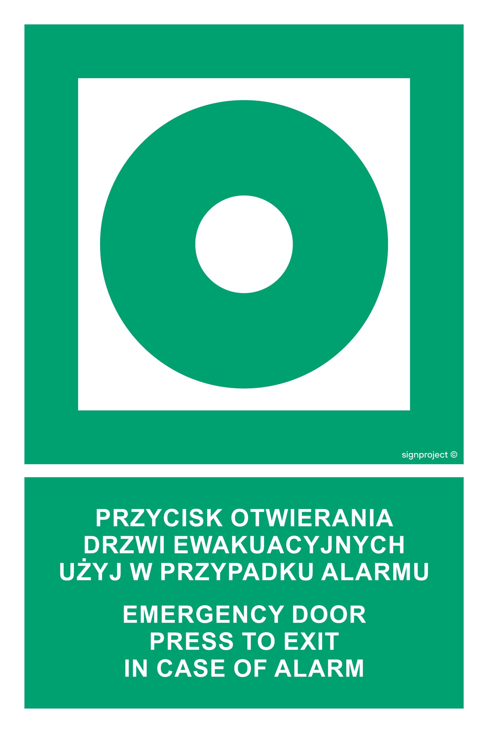 AC083 Przycisk otwierania drzwi ewakuacyjnych. Użyj w przypadku alarmu / Emergency door. Press to exit in case of alarm
