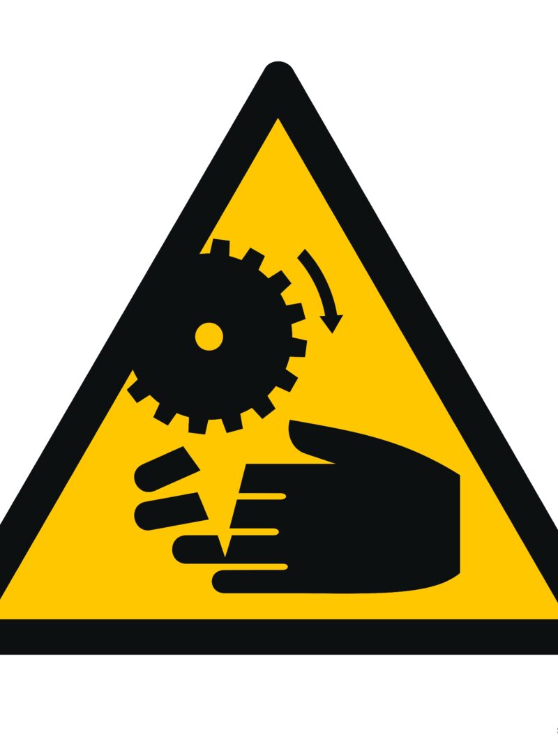 GE021 Ostrzeżenie przed możliwością obcięcia palców przez wirujące elementy -  12 naklejek
