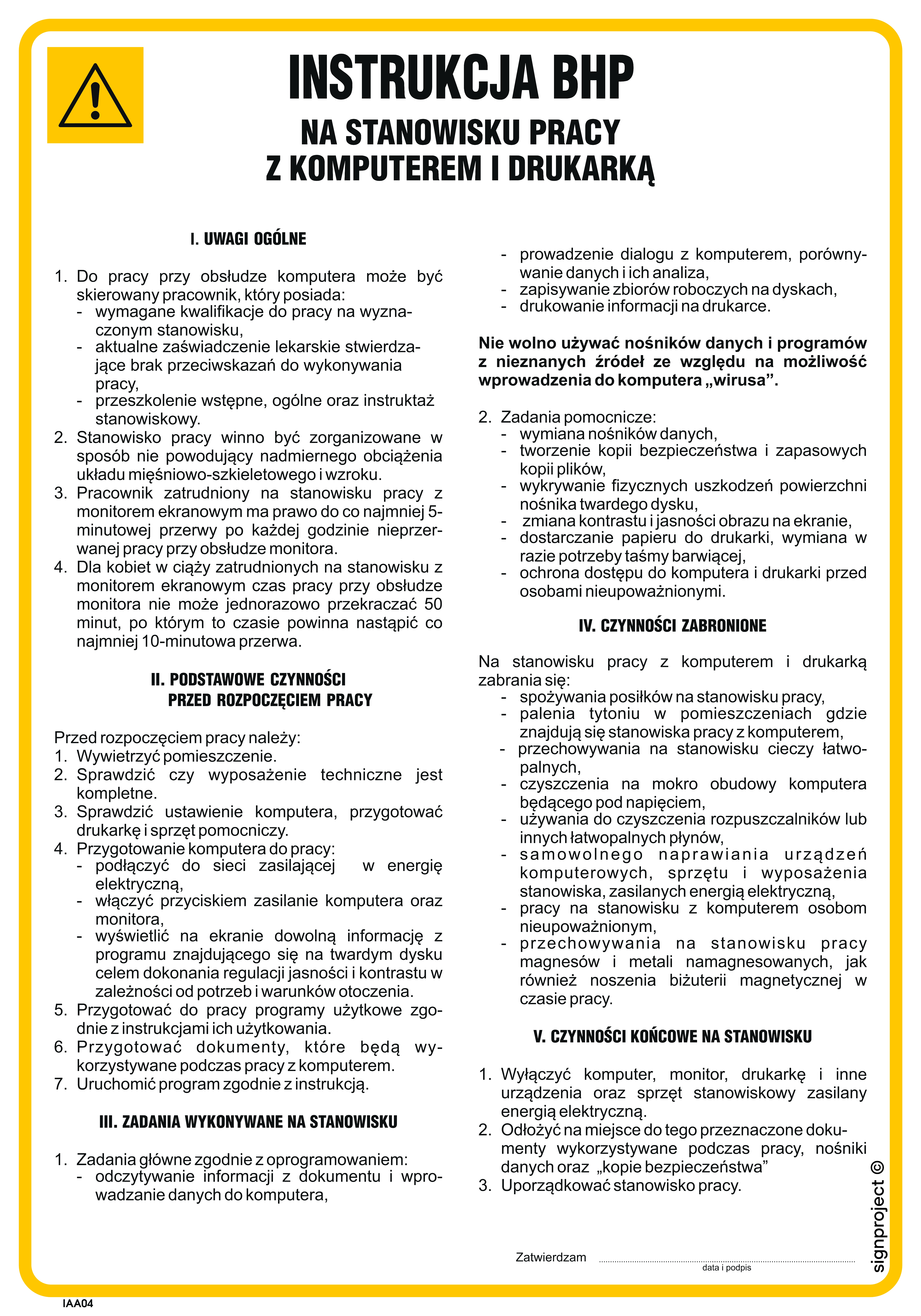 IAA05 Instrukcja postępowania na stanowisku pracy z komputerem i drukarką