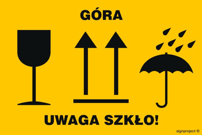 MA013 Nalepka na przesyłkę - łączona, ładunek łatwotłukący, góra ładunku, chronić przed wilgocią -  6 naklejek