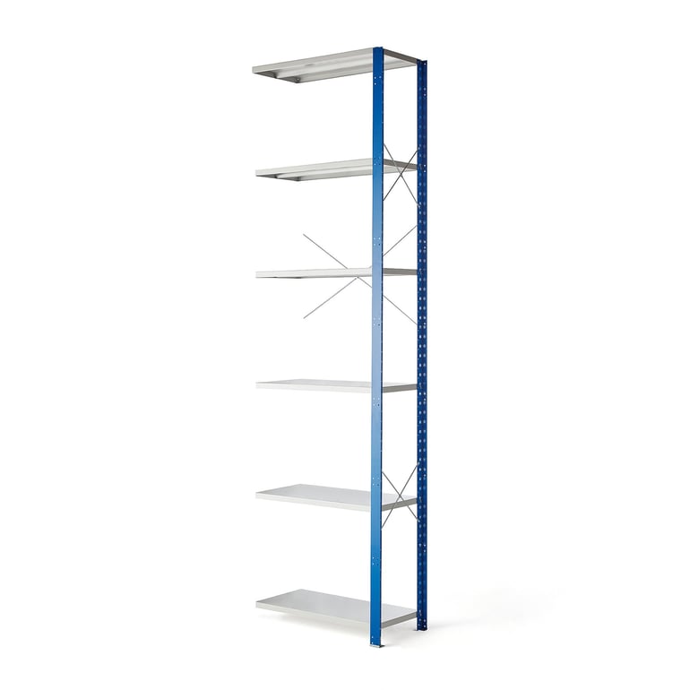 Regał MIX, moduł dodatkowy, 3000x800x400 mm, niebieski, szare półki