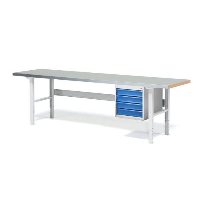 Stół roboczy z wyposażeniem SOLID, 4 szuflady, nośność 750 kg, 2500x800 mm, stal