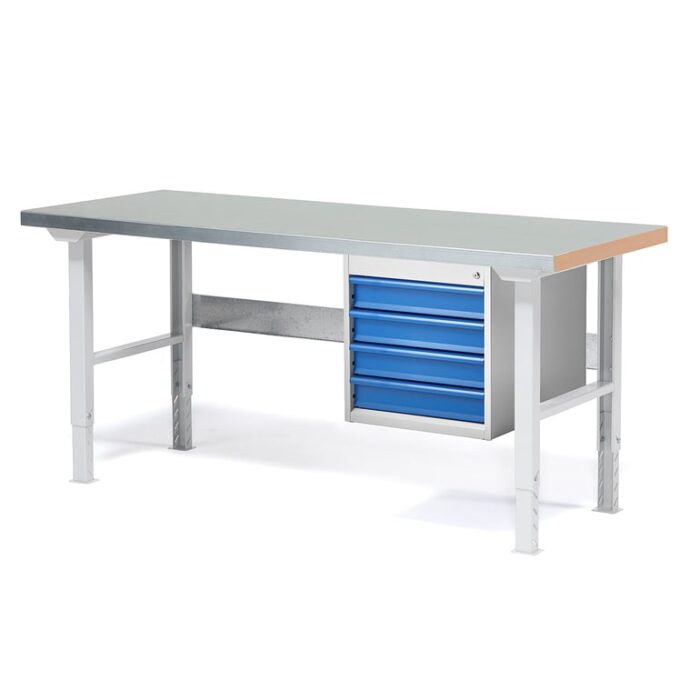 Stół roboczy z wyposażeniem SOLID, 4 szuflady, nośność 750 kg, 1500x800 mm, stal