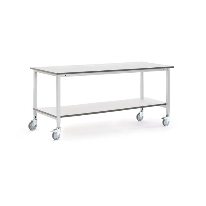 Mobilny stół roboczy MOTION, z półką dolną, 2000x800 mm, szary