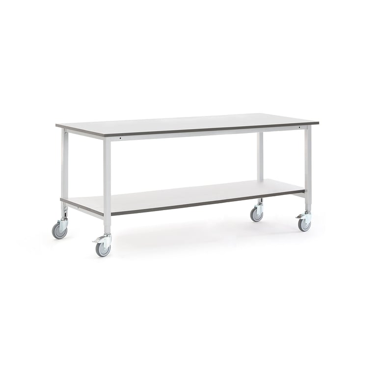 Mobilny stół roboczy MOTION, z półką dolną, 2000x800 mm, szary