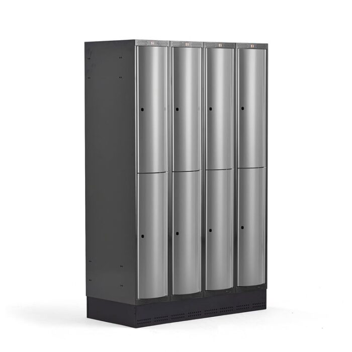 Metalowa szafa ubraniowa CURVE, na cokole, 4x2 drzwi, 1890x1200x550 mm, szary