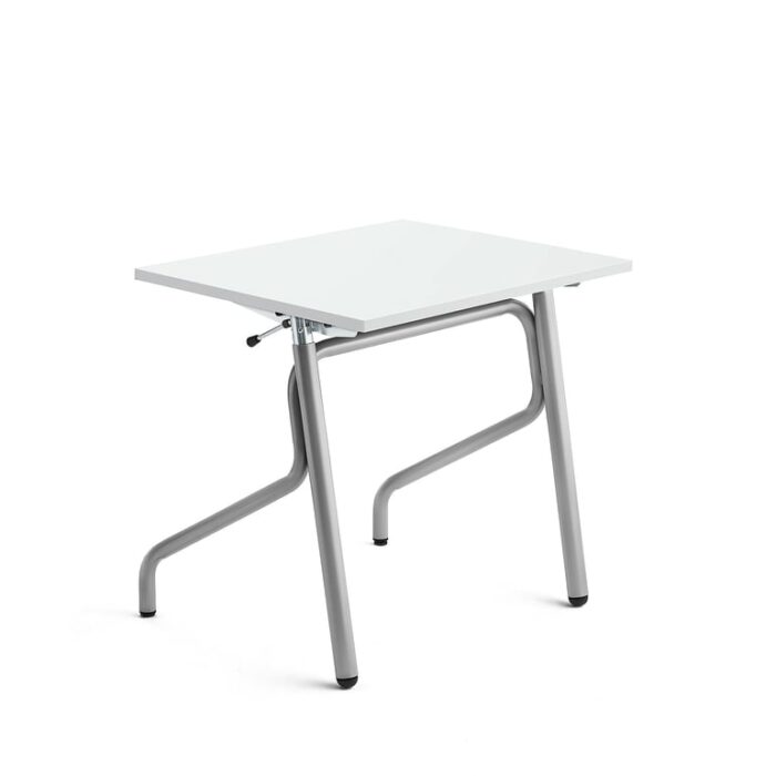 Ławka szkolna z regulacją wysokości ADJUST, 700x600 mm, HPL z redukcją hałasu, biały, srebrny