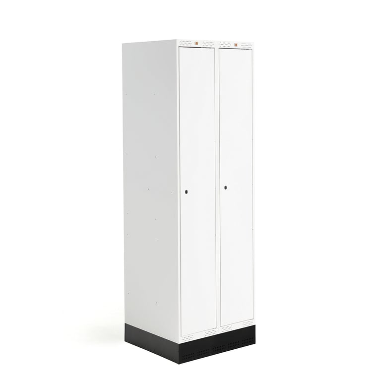 Szafka do szatni ROZ, 2 moduły, 2 drzwi, 1890x600x550 mm, biały, z podstawą