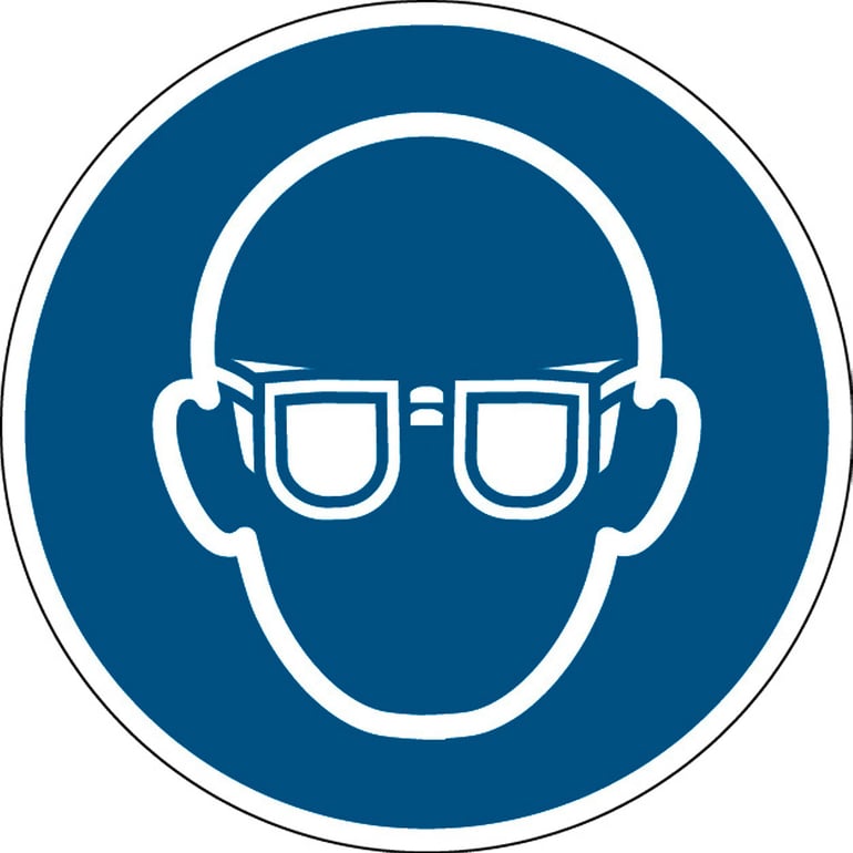 Oznaczenie: obowiązują okulary ochronne, samoprzylepny poliester, Ø 200 mm