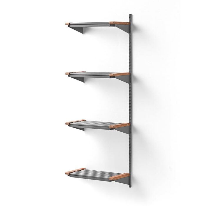 Stojak na obuwie JEPPE, 4 półki, moduł dodatkowy, 1790x600x310 mm, aluminium/dąb