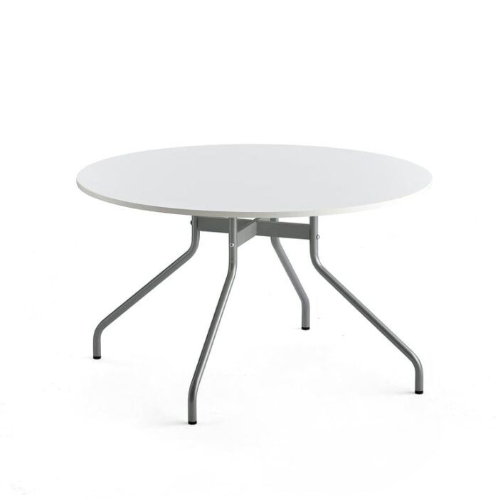 Stół AROUND, Ø1200 mm, biały laminat, szary aluminium
