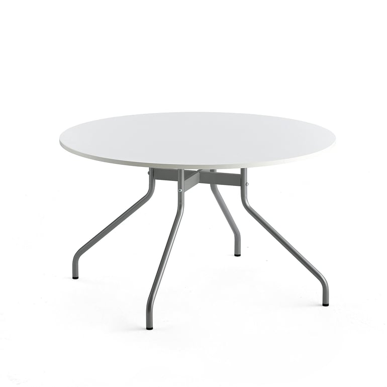 Stół AROUND, Ø1200 mm, biały laminat, szary aluminium