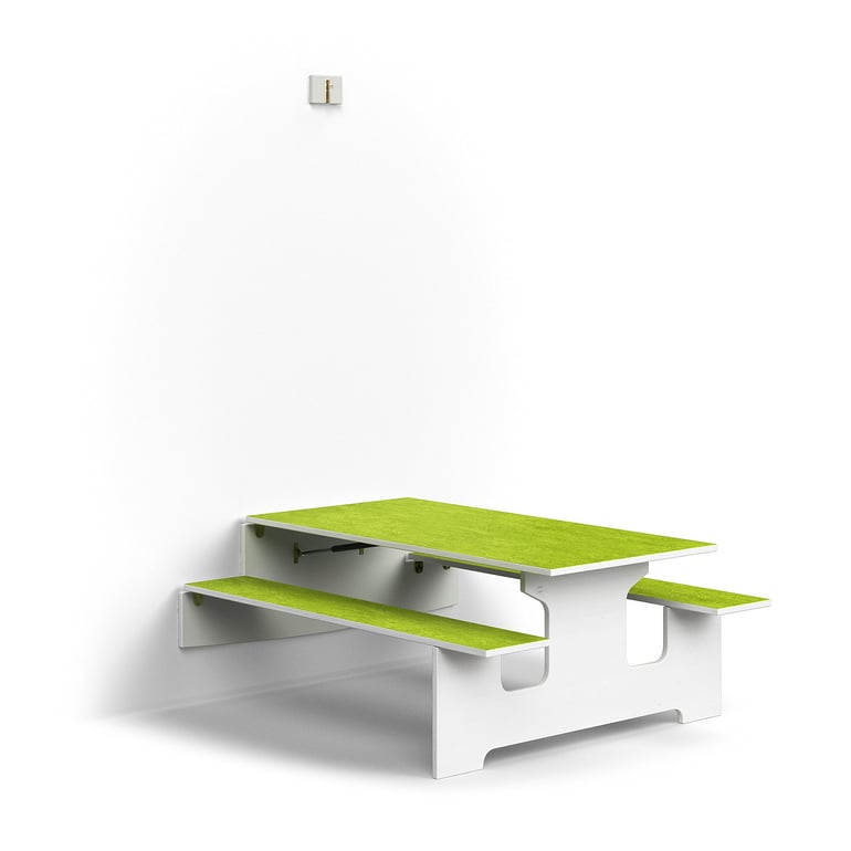 Ścienny stół składany LUCAS, 1400x1205x720 mm, linoleum, biały/zielony