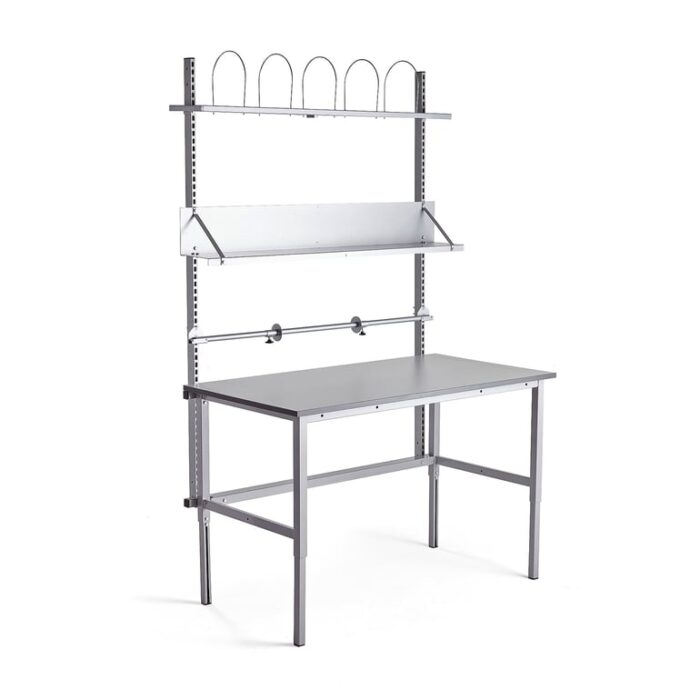 Kompletny stół roboczy z regulacją wysokości MOTION, manualny, 1500x800 mm, jasnoszary