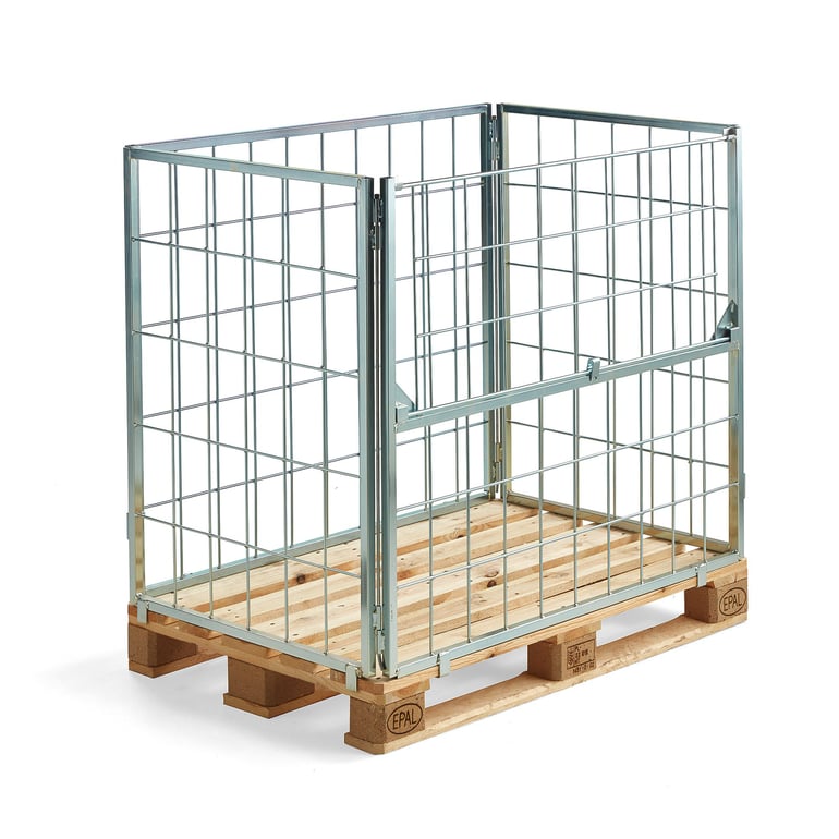 Kosz paletowy VOLUME, nasadzany, 1200x800x1000 mm, otwieranie na dłuższym boku