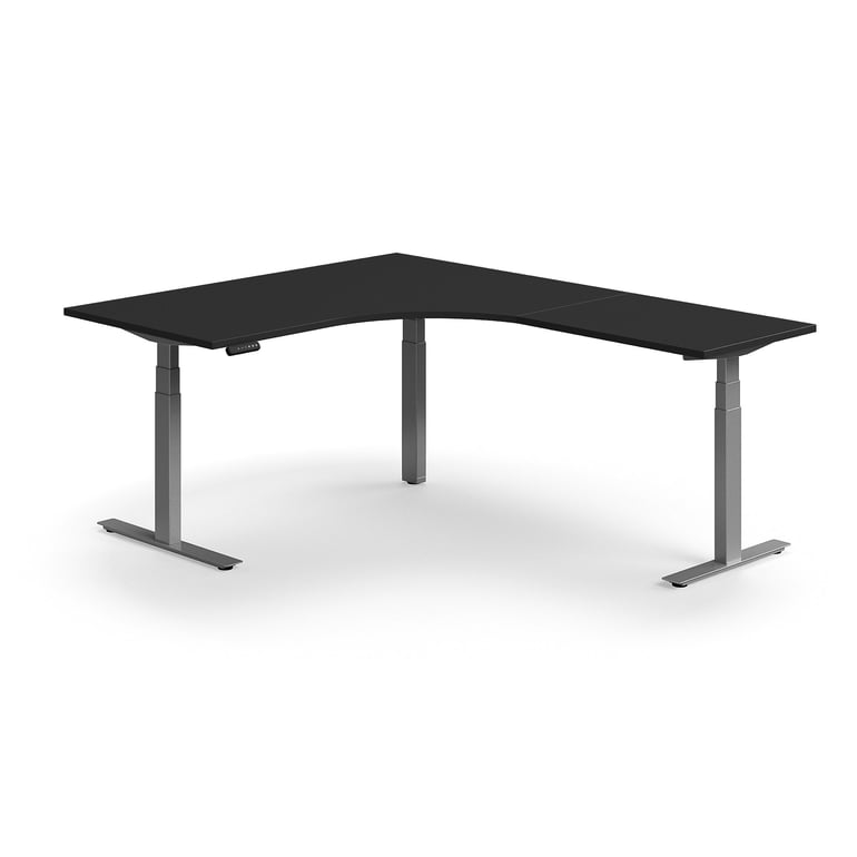 Biurko do pracy na stojąco QBUS, kształt L, 1600x2000 mm, srebrny, czarny