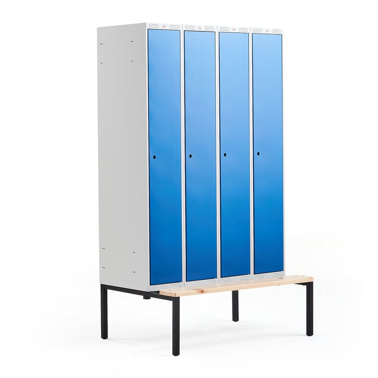 Szafa ubraniowa CLASSIC, z ławeczką, 4 moduły, 2120x1200x550mm, niebieski