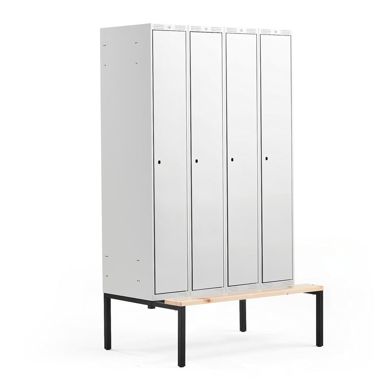 Szafa ubraniowa CLASSIC, z ławeczką, 4 moduły, 2120x1200x550mm, szara
