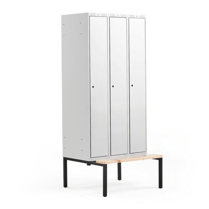 Szafa ubraniowa CLASSIC, z ławeczką, 3 moduły, 2120x900x550 mm, szary