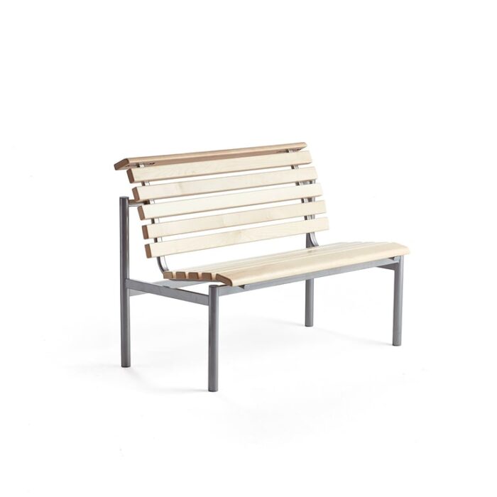 Ławka drewniana AURORA, 1200x700x900 mm, rama srebrny, brzoza