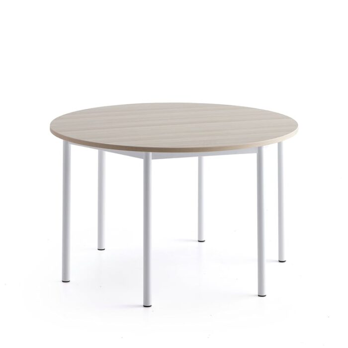 Stół SONITUS PLUS, Ø1200x720 mm, laminat HPL jesion, biały
