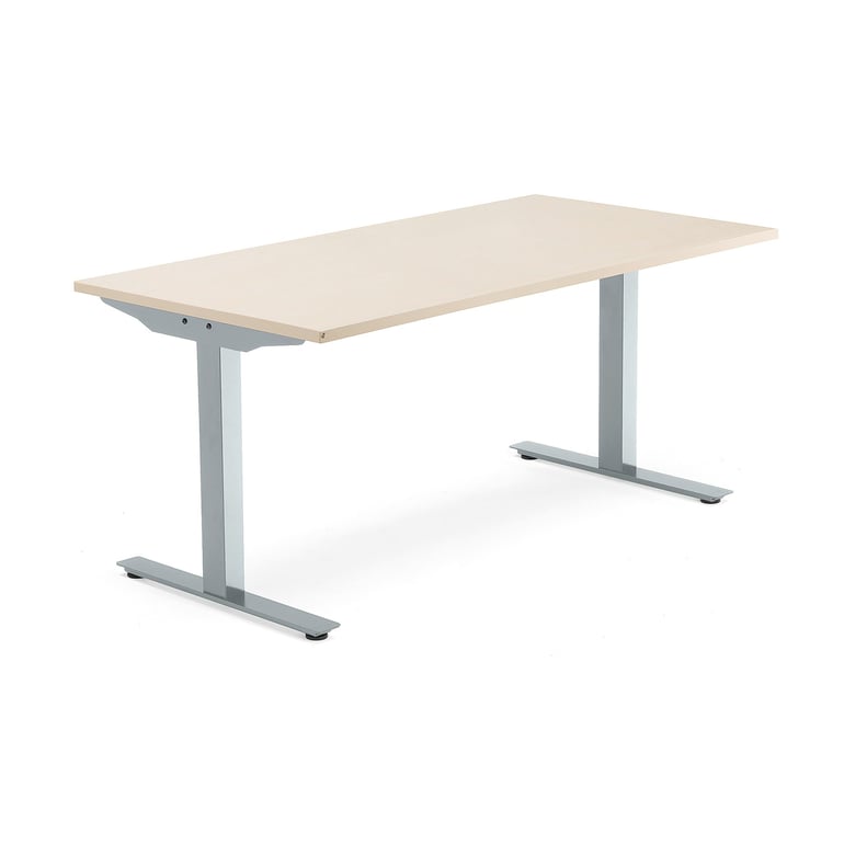 Biurko MODULUS, rama T, 1600x800 mm, srebrny, brzoza