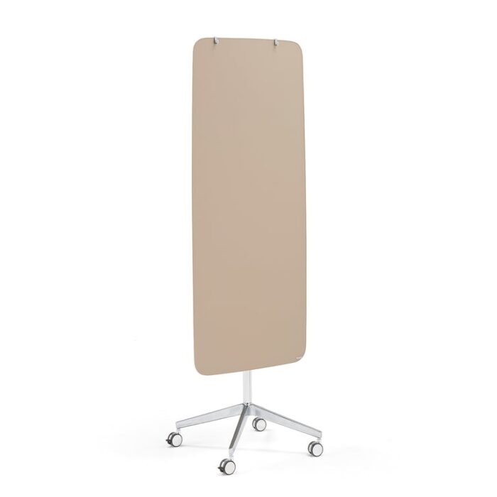 Szklana tablica suchościeralna STELLA, na kółkach, 650x1575 mm, zaokrąglone narożniki, jasnobrązowy