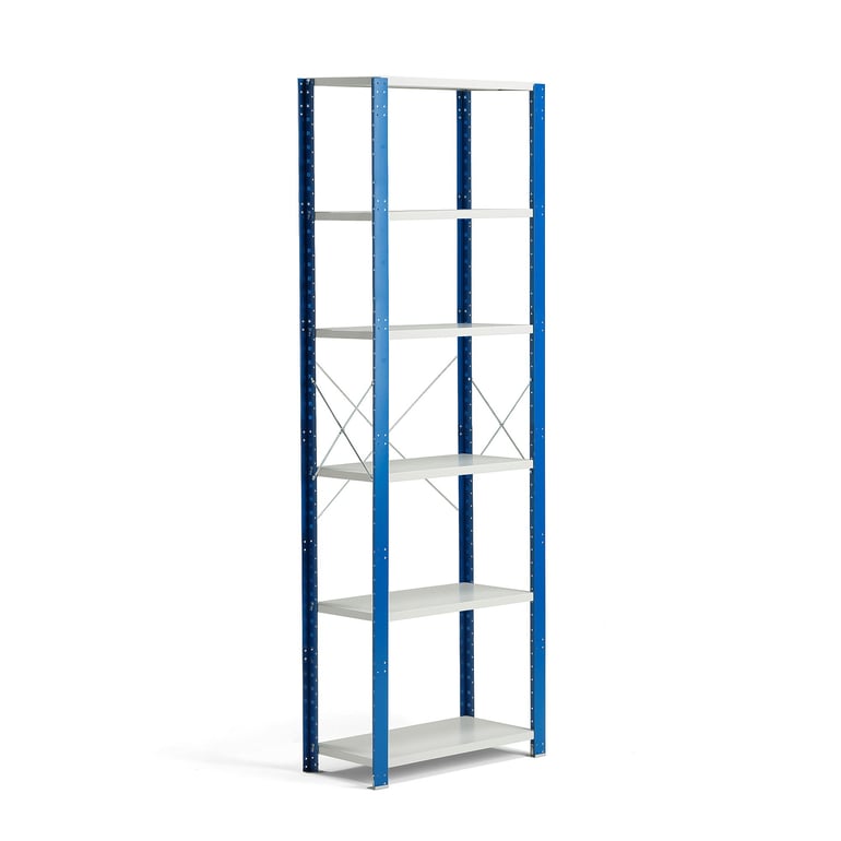 Regał MIX, moduł podstawowy, 2500x800x600 mm, niebieski, szary