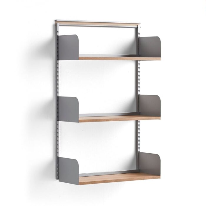 Regał ścienny SHAPE, moduł podstawowy, półki z laminatu, 1237x800x300 mm, szary/dąb
