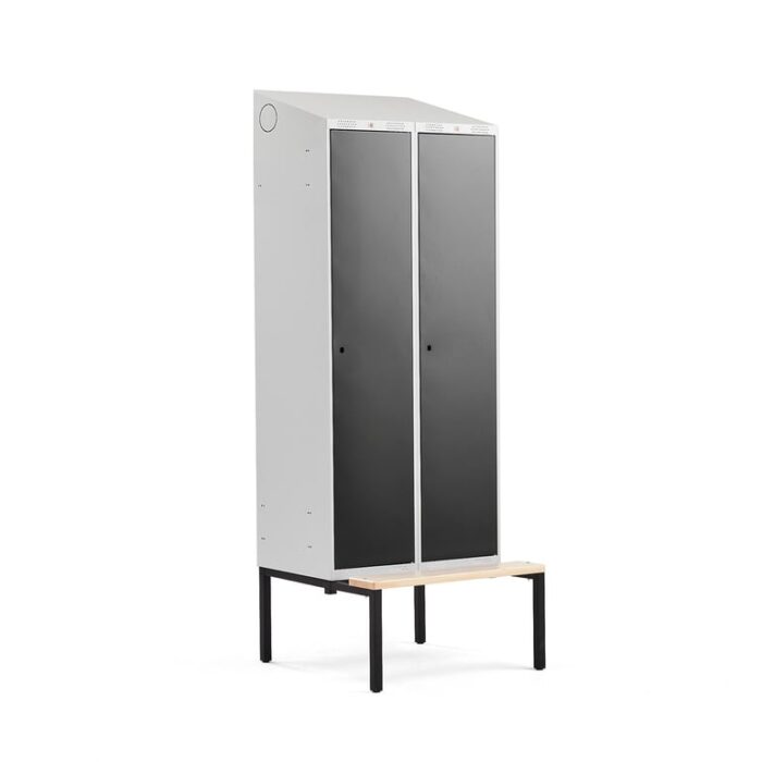 Szafa ubraniowa CLASSIC ze skośnym daszkiem, z ławeczką, 2 moduły, 2290x800x550 mm, czarny