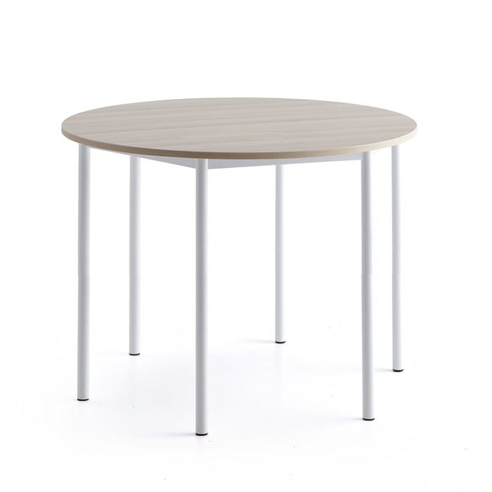 Stół SONITUS PLUS, Ø1200x900 mm, laminat HPL jesion, biały