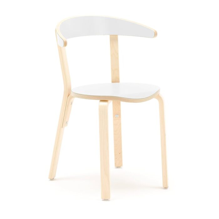 Drewniane krzesło do stołówki LINUS, 450 mm, brzoza, laminat biały