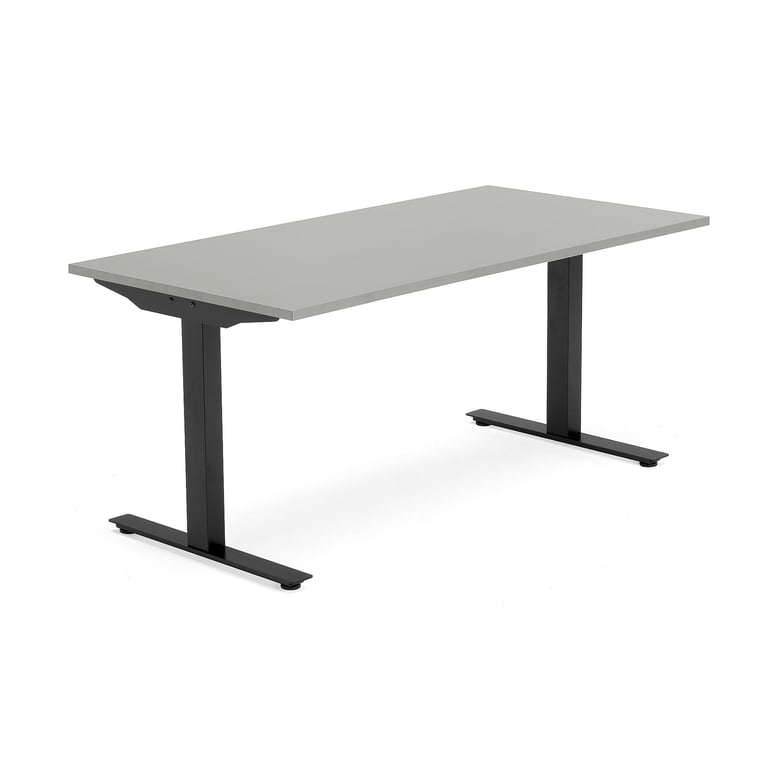 Biurko MODULUS, rama T, 1600x800 mm, czarna rama, jasnoszary