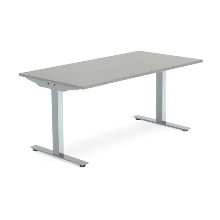 Biurko MODULUS, rama T, 1600x800 mm, srebrna rama, jasnoszary