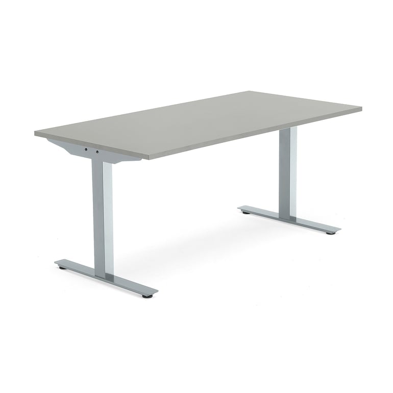Biurko MODULUS, rama T, 1600x800 mm, srebrna rama, jasnoszary