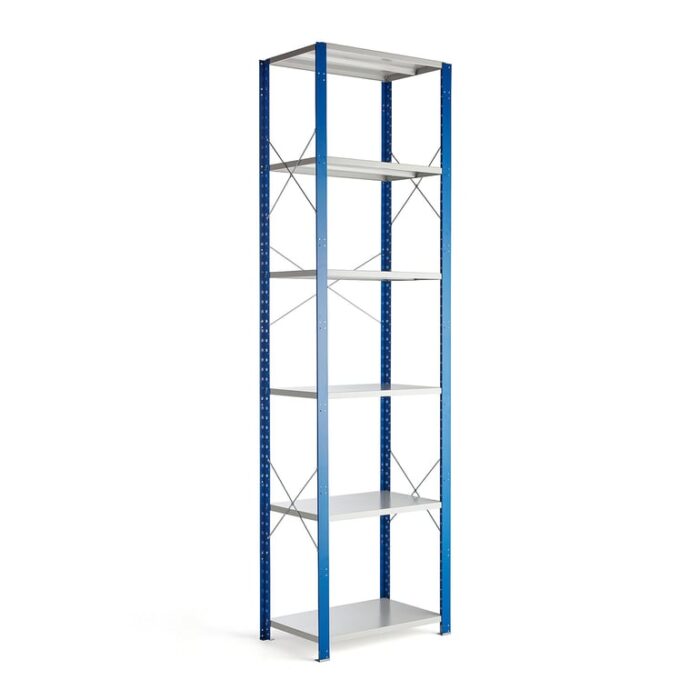 Regał MIX, moduł podstawowy, 3000x800x500 mm, niebieski, szare półki