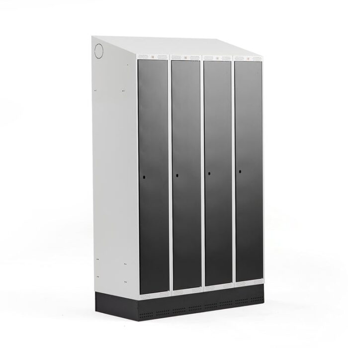 Szafa ubraniowa CLASSIC ze skośnym daszkiem, na cokole, 4 moduły, 2050x1200x550 mm, czarny