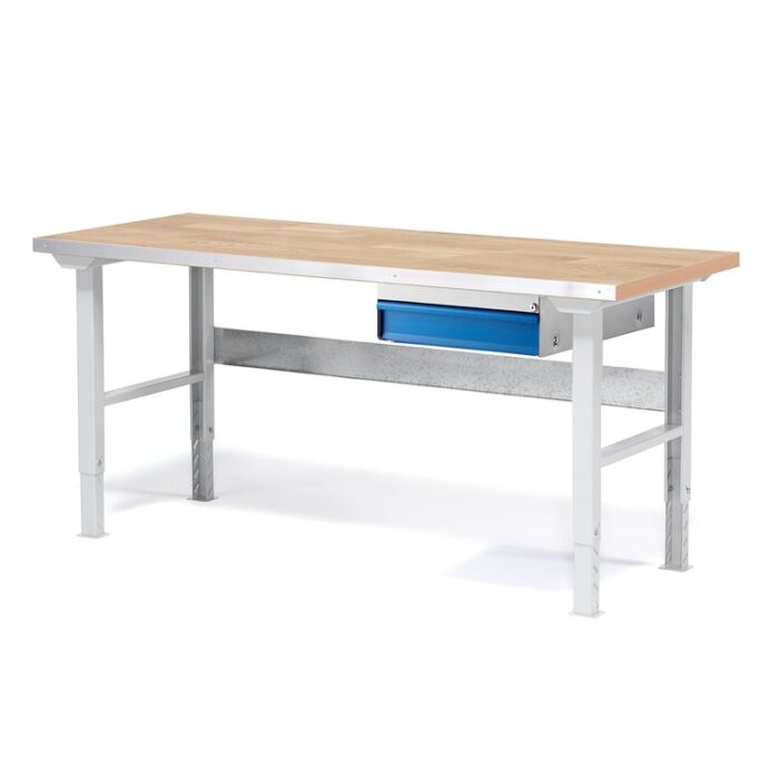 Stół roboczy z wyposażeniem SOLID, 1 szuflada, nośność 750 kg, 1500x800 mm, dąb