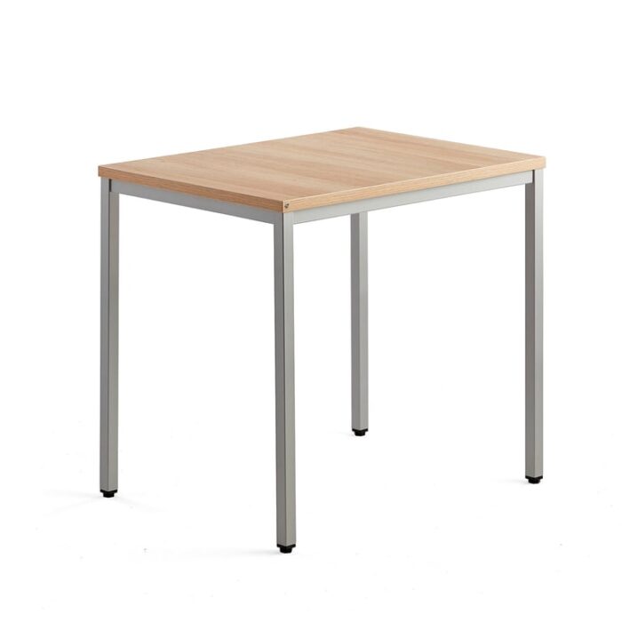 Biurko QBUS, 4 nogi, 800x600 mm, srebrna rama, dąb